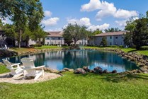 Relish serene seating areas by the pond. 